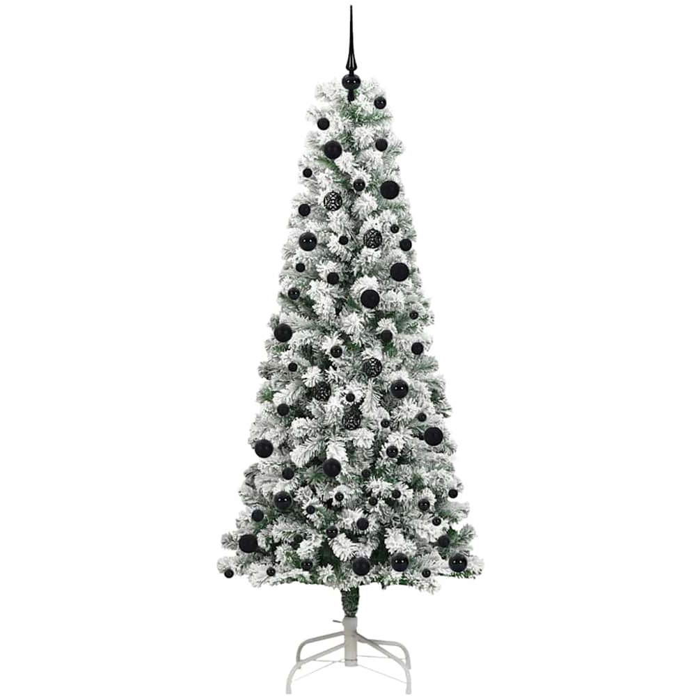 vidaXL Pre-Lit Warm White LED and Black Baubles Snow Flocked Artificial Christmas Tree 8ft Image 4