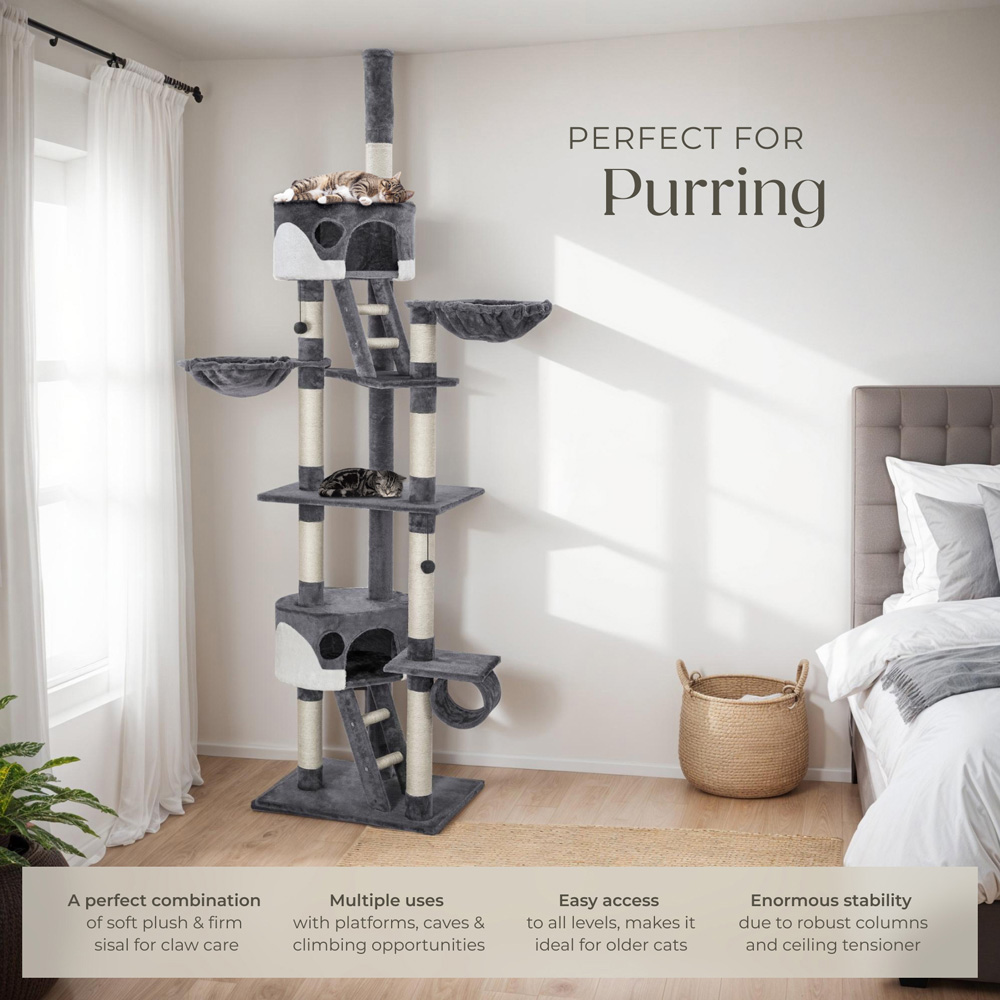 tectake Hansi Grey and White Cat Tree with Scratching Posts 260cm Image 3