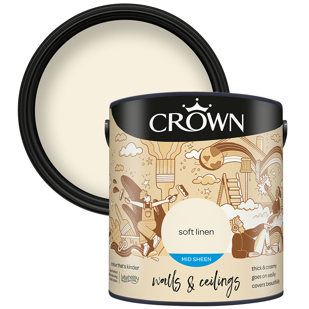Crown Walls & Ceilings Soft Linen Mid Sheen Emulsion Paint 2.5L Image 1
