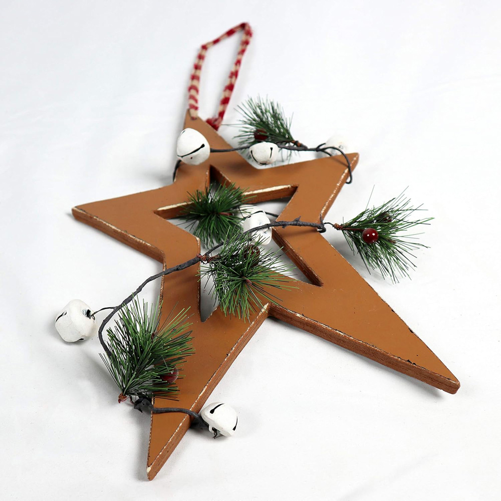 Shatchi Light Brown Star Wooden Hanging Christmas Decoration 26cm Image 3