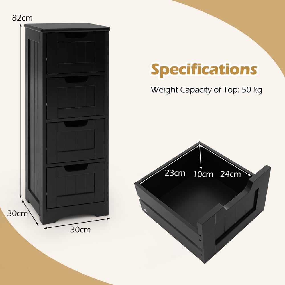Costway 4 Drawer Black Floor Bathroom Storage Cabinet Image 9