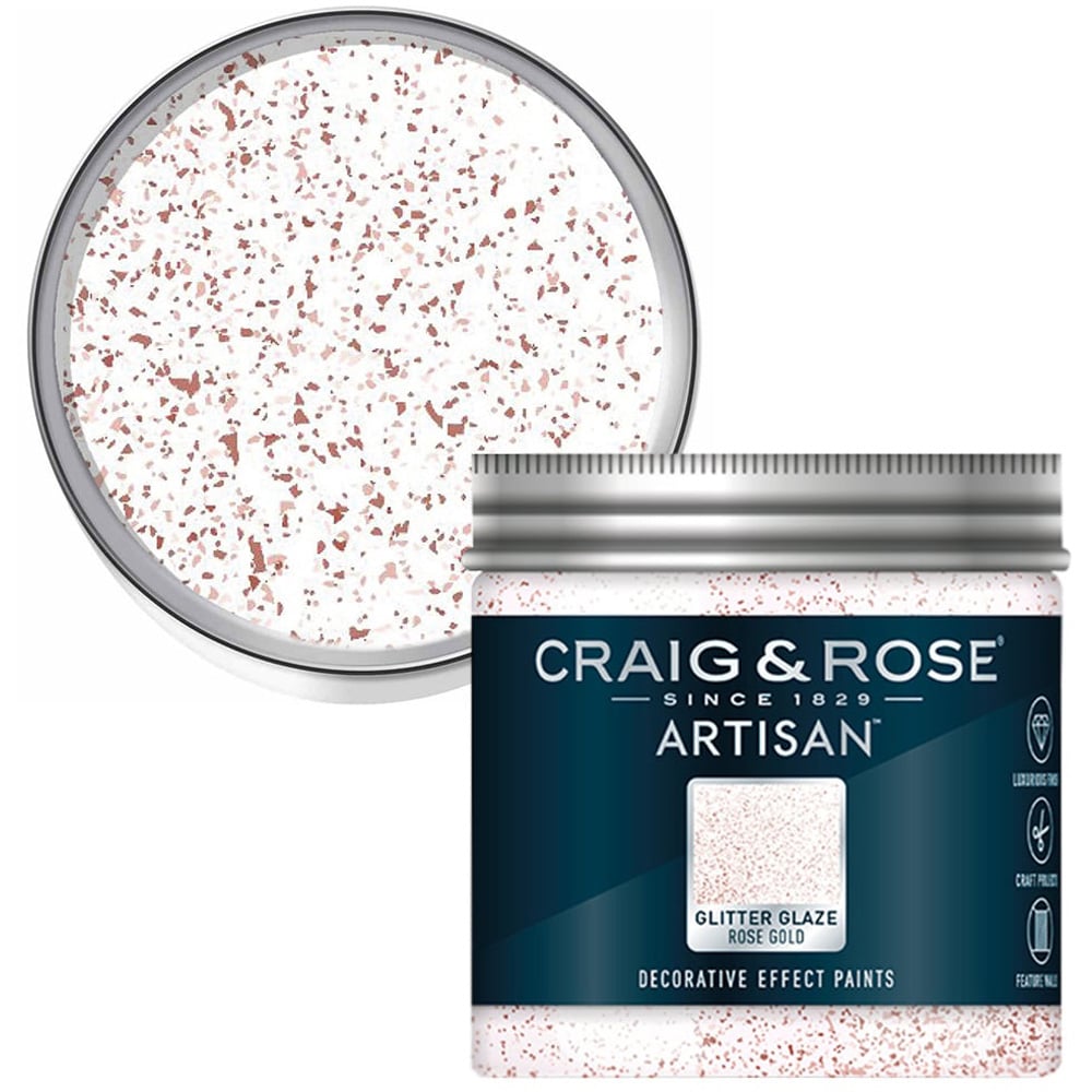 Craig & Rose Artisan Walls & Ceilings Glitter Glaze Rose Gold Paint 300ml Image 1