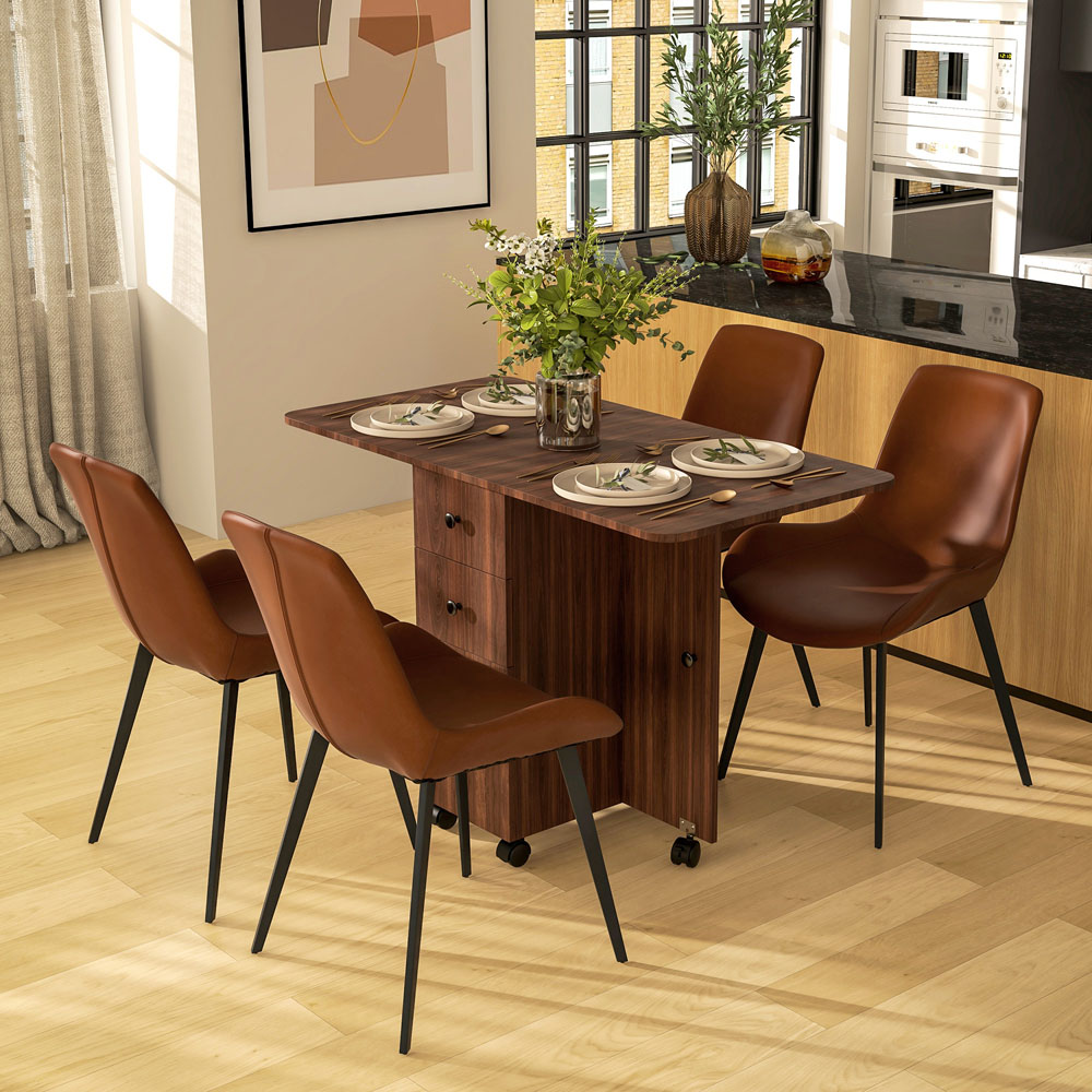 HOMCOM 6 Seater Distressed Brown Drop Leaf Dining Table Image 5