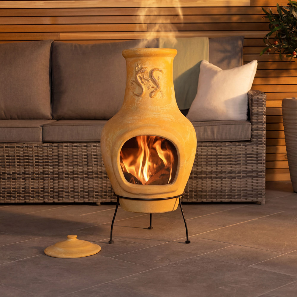 Charles Bentley Snug Malaga Lizard Design Large Natural Clay Chiminea Image 5