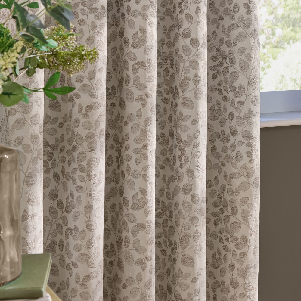 Wylder Grace Leaf Natural Jacquard Fully Lined Pencil Pleat Curtains 168 x 183cm Image 3