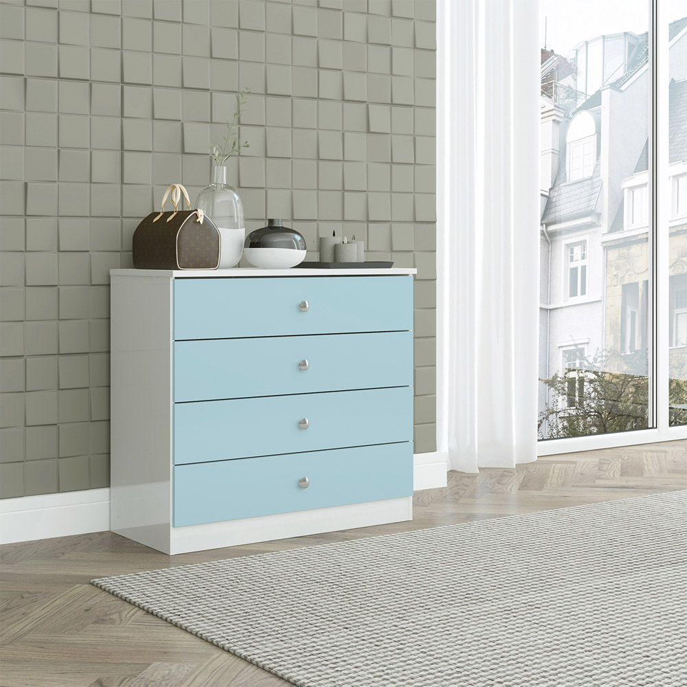 Seconique Denver 4 Drawer White and Blue Gloss Storage Chest Image 8