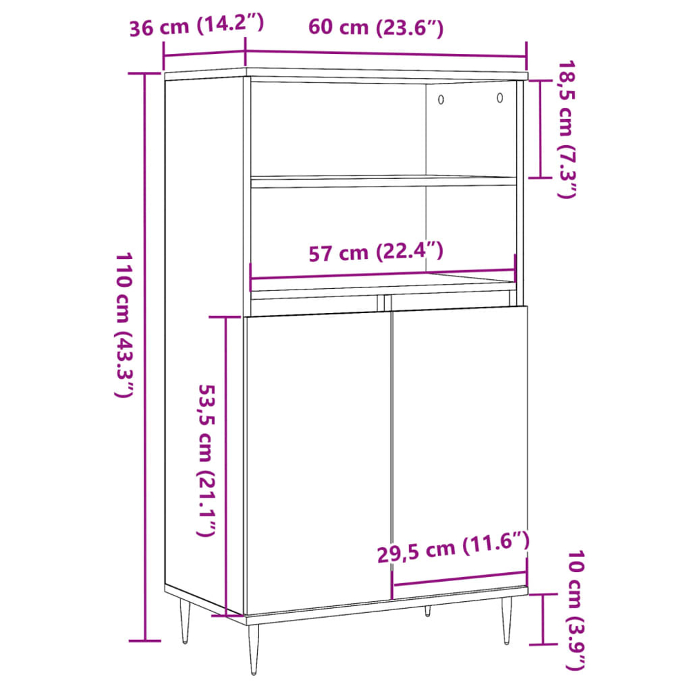 vidaXL 2 Door 2 Shelf Old Wood Highboard Image 9