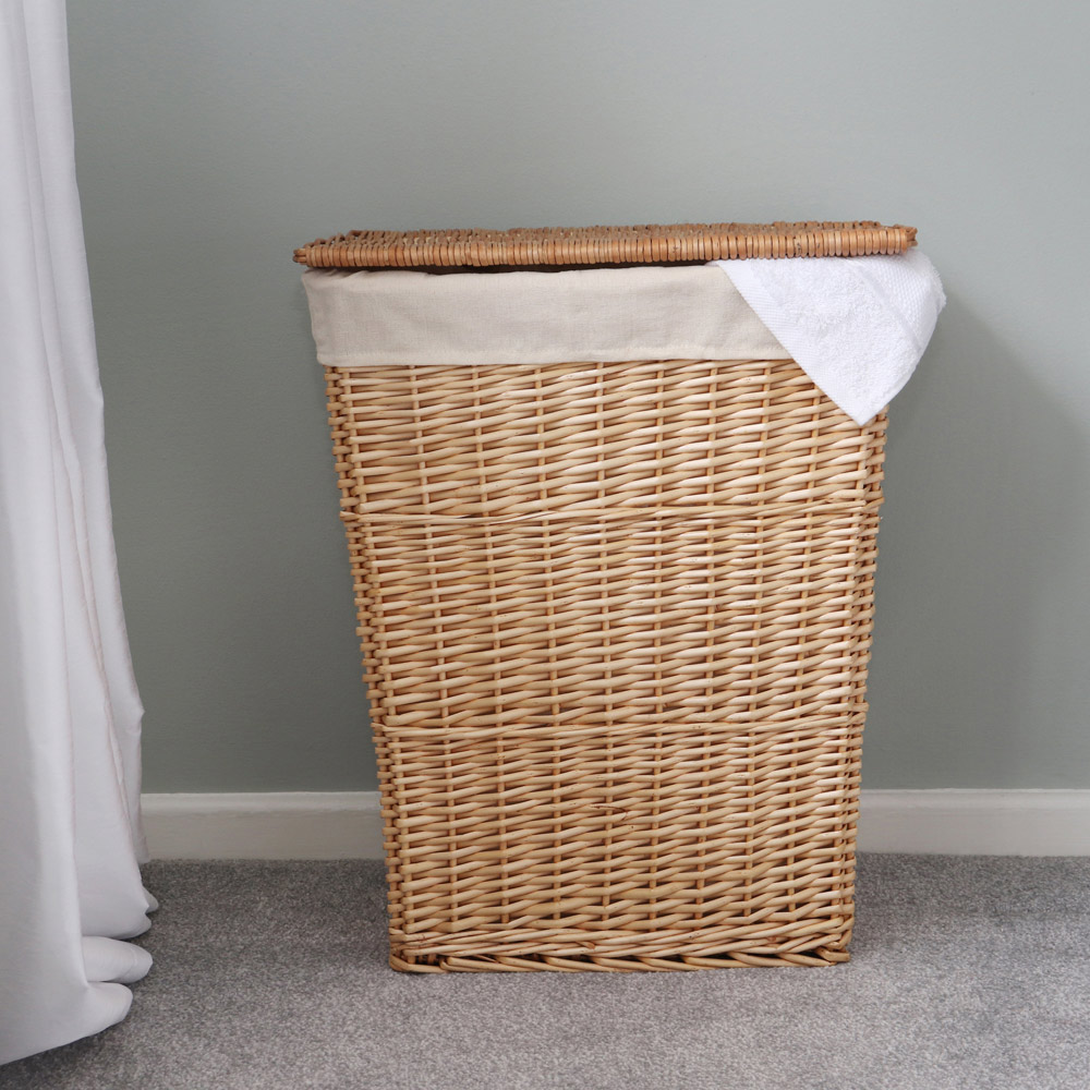 JVL  Acacia Honey Rectangular Willow Laundry Basket with Lid 65L Image 2