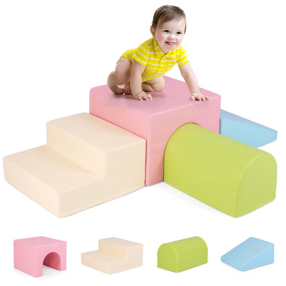 Costway Pink Infant Baby and Toddlers Climb and Crawl Playset 4 Piece Image 3