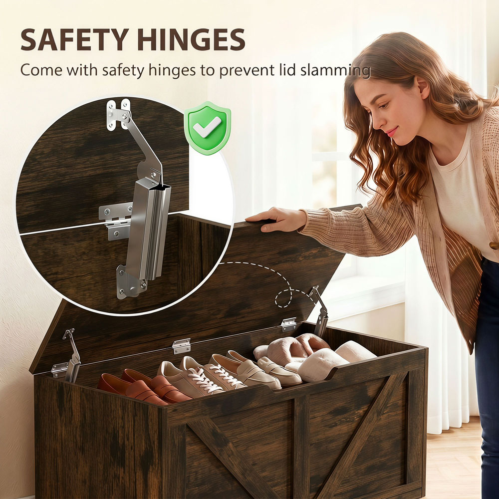 HOMCOM 127L Rustic Brown Storage Trunk with Safety Hinges Image 6