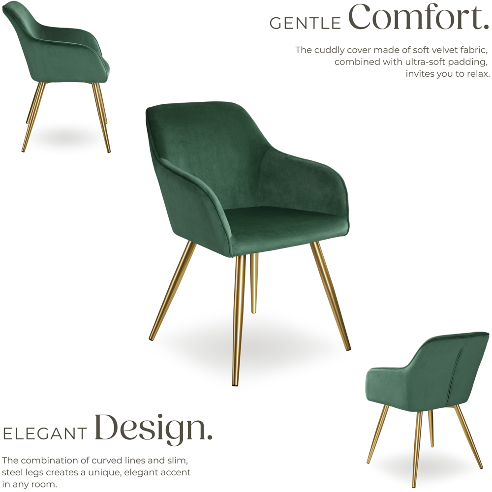 tectake Marilyn Dark Green and Gold Velvet Look Padded Accent Chair Image 6