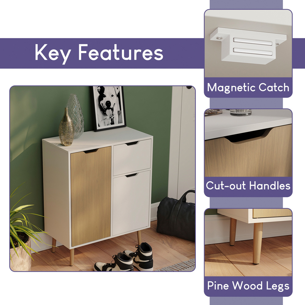 Vida Designs 2 Door Single Drawer Oak and White Sideboard Image 3