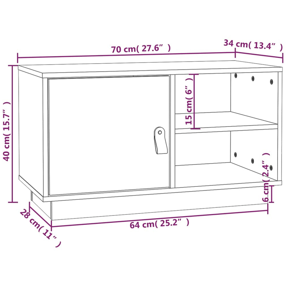 vidaXL Single Door 2 Shelf White Solid Pine Wood TV Cabinet Image 8