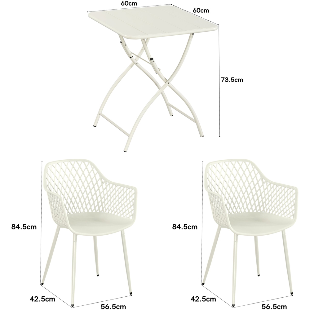 Core Products 2 Seater White Lattice Design Square Metal Foldable Table Garden Bistro Set Image 8