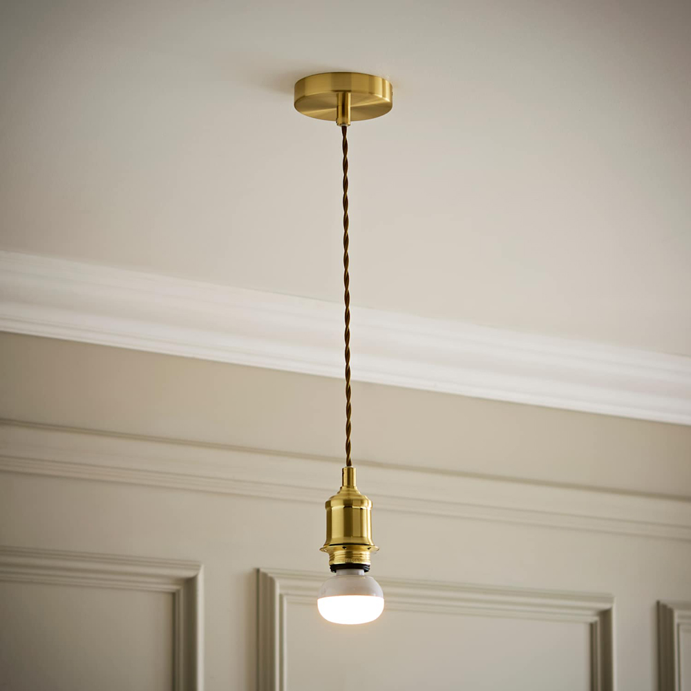 ValueLights Shaw Brushed Gold Rechargeable Ceiling Pendant Light Fitting Image 6