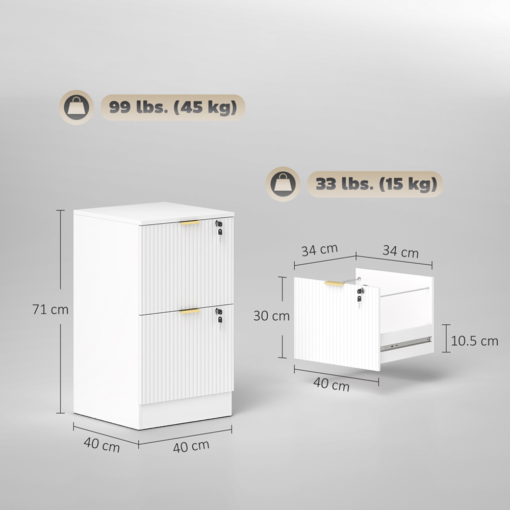 Portland 2 Drawer White Lockable Filing Cabinet with Keys Image 9