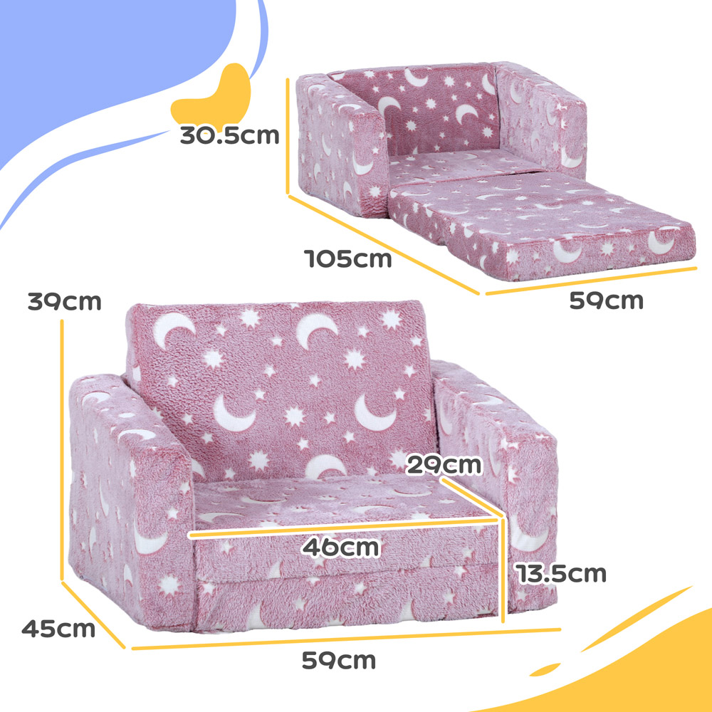AIYAPLAY 2 in 1 Pink Glow in the Dark Moon Kids Recliner Image 9
