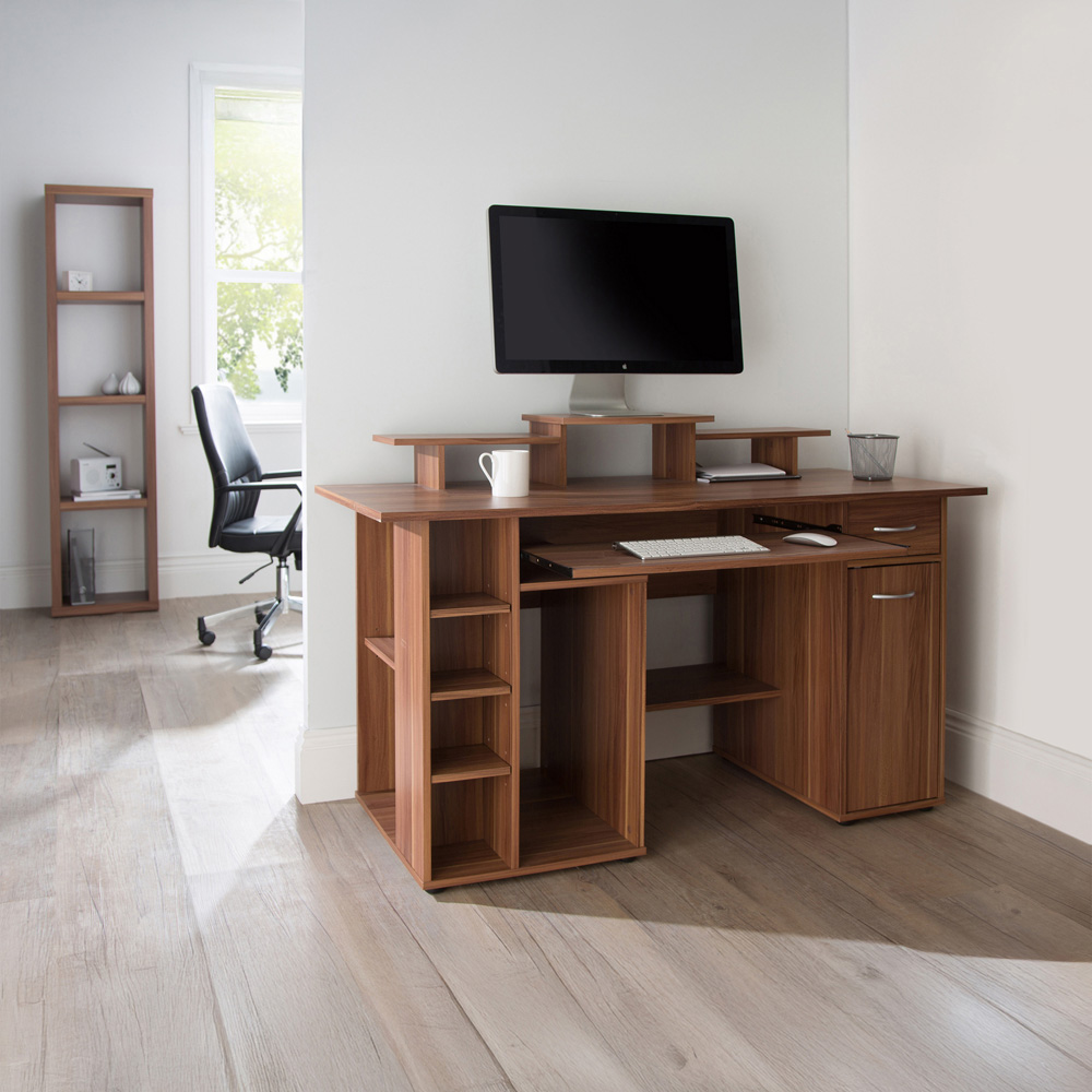 Alphason San Diego Single Door Single Drawer Walnut Office Desk Image 4