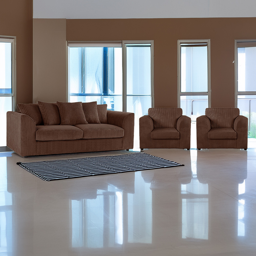 Luxor 5 Seater Chocolate Jumbo Cord Scatter Back Sofa Suite Image 1