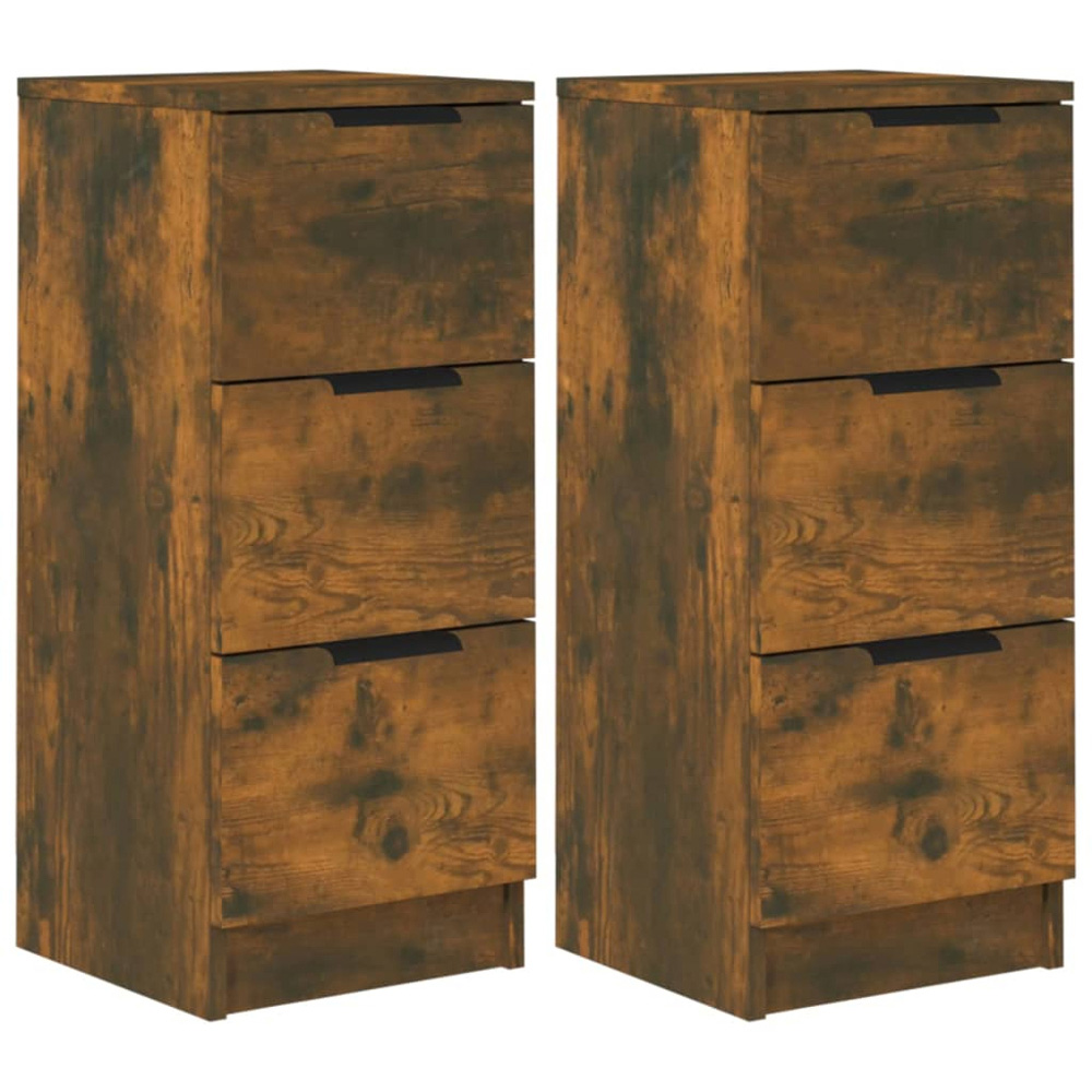 vidaXL 3 Drawer Smoked Oak Sideboard Set of 2 Image 2