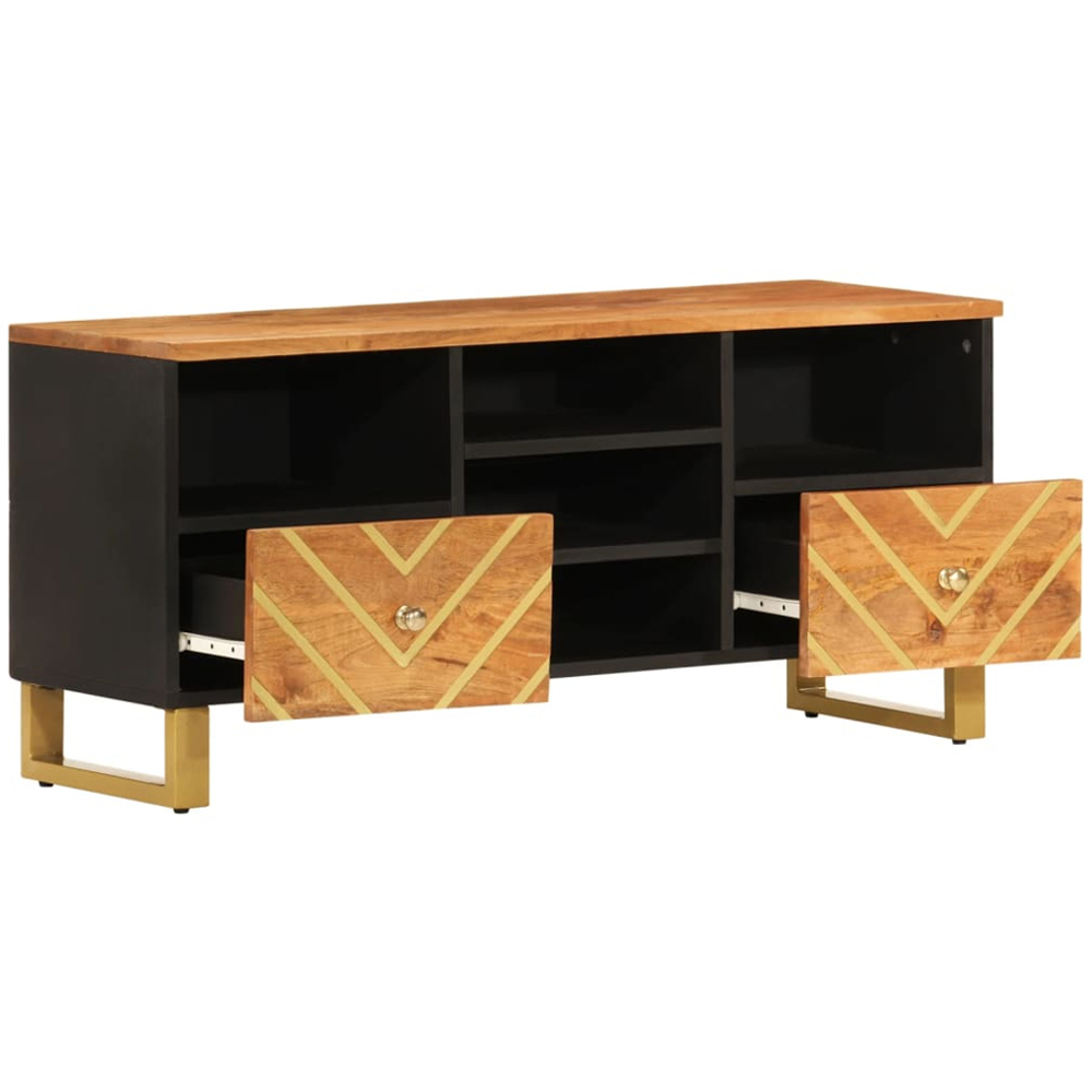 vidaXL 2 Drawer 5 Shelf Brown and Black Solid Wood Mango TV Cabinet Image 3