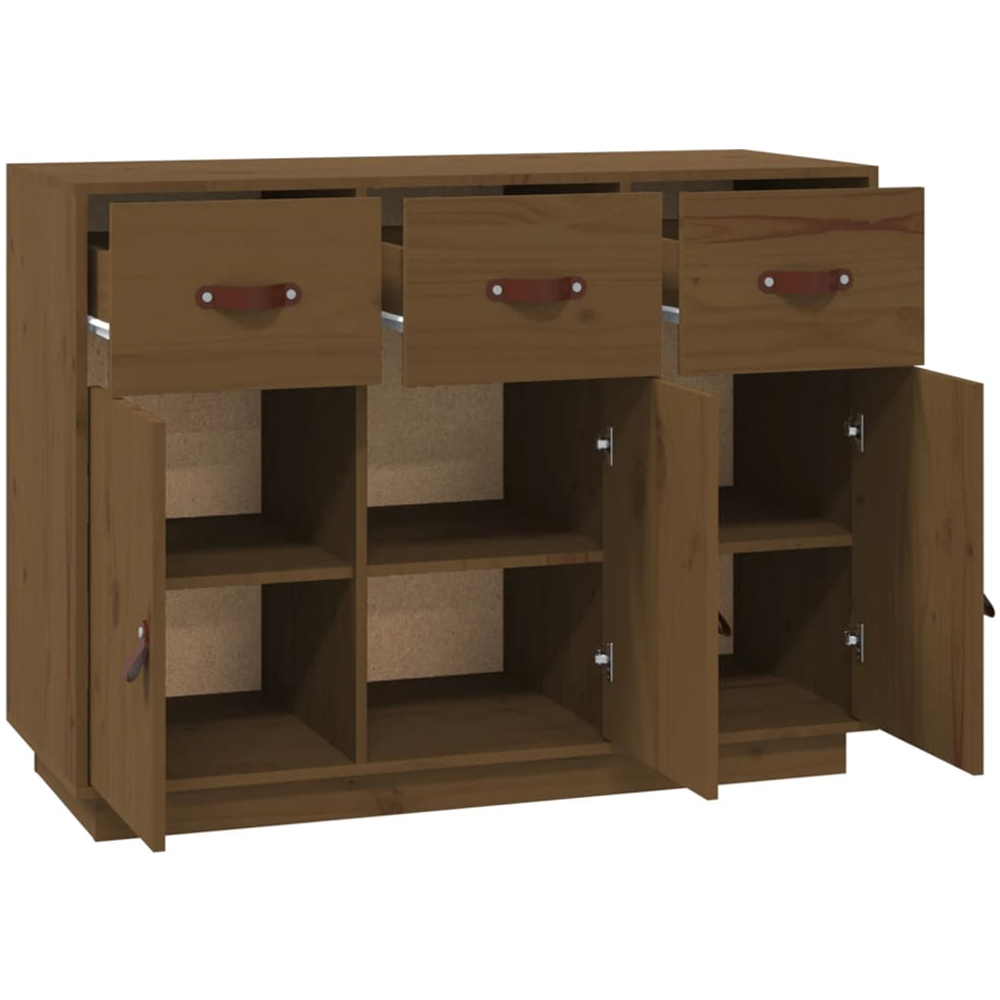 vidaXL 3 Door 3 Drawer Honey Brown Solid Pine Wood Sideboard Image 5