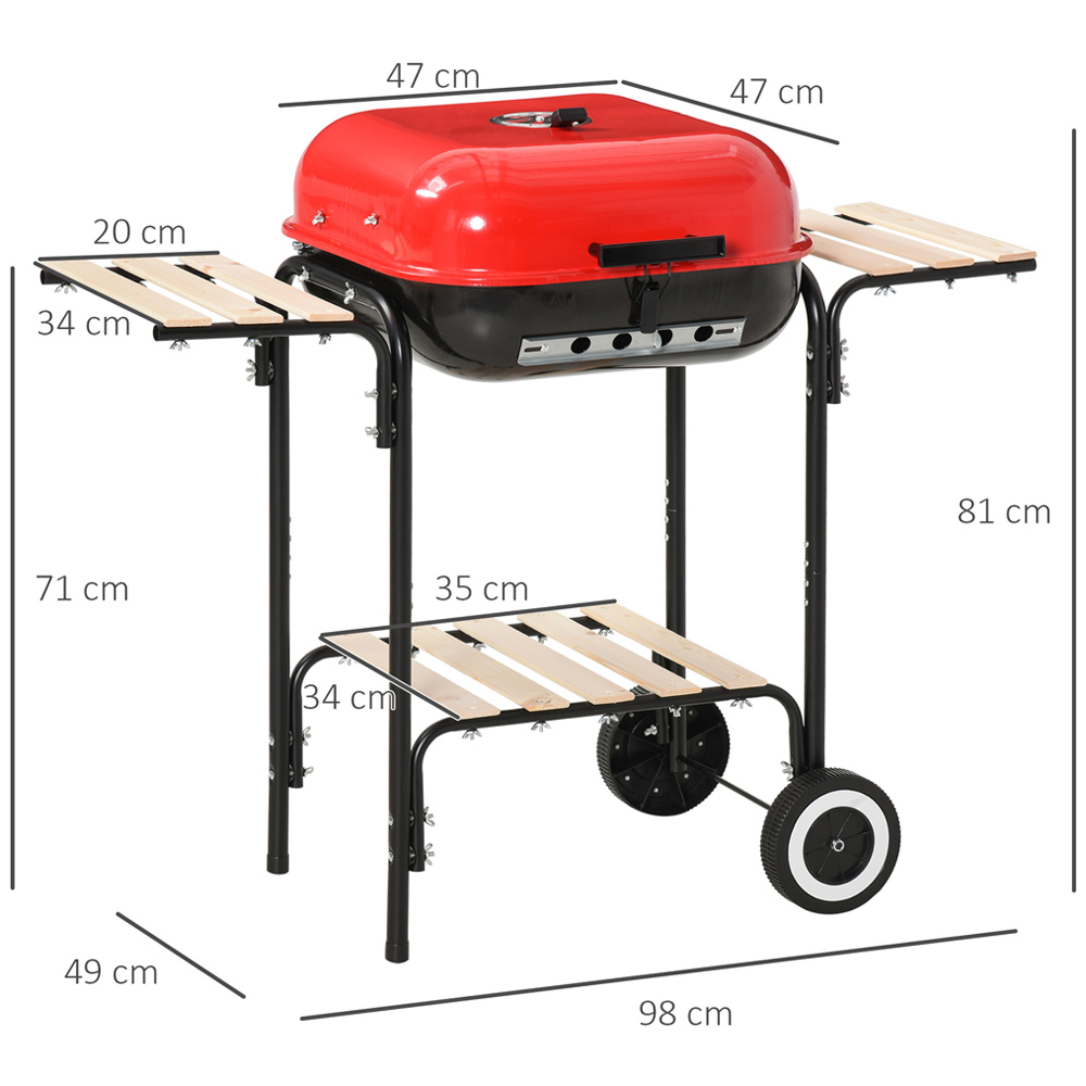 Outsunny Red and Black Steel Portable Charcoal BBQ Grill Image 5