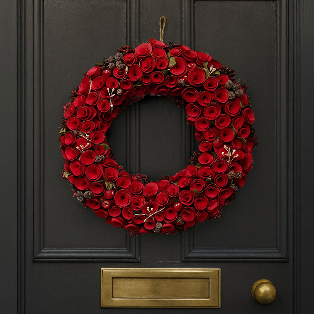 Neo Luxury XL Red Rose Christmas Door Wreath 50cm Image 4