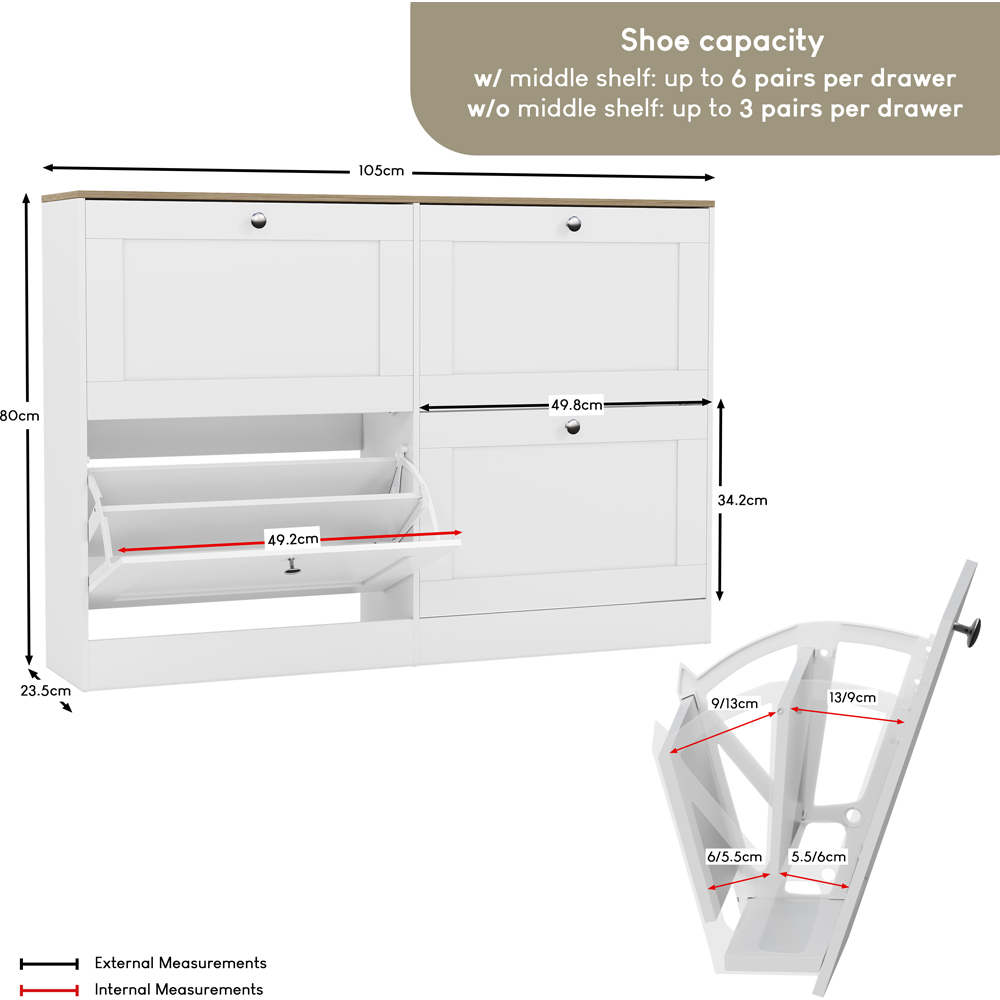 VIDA DESIGNS 4 Drawer White and Oak Effect Shoe Cabinet Image 9