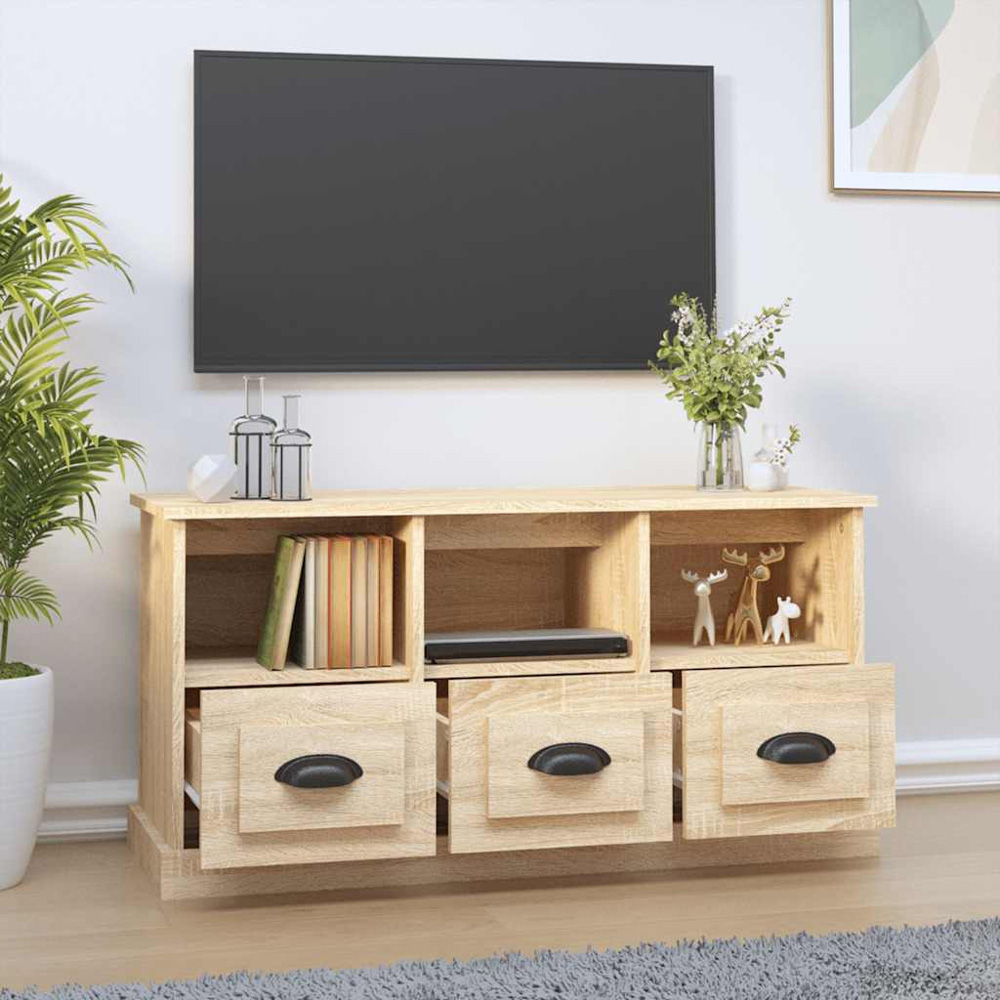 vidaXL 3 Drawer 3 Shelf Sonoma Oak TV Cabinet Image 3