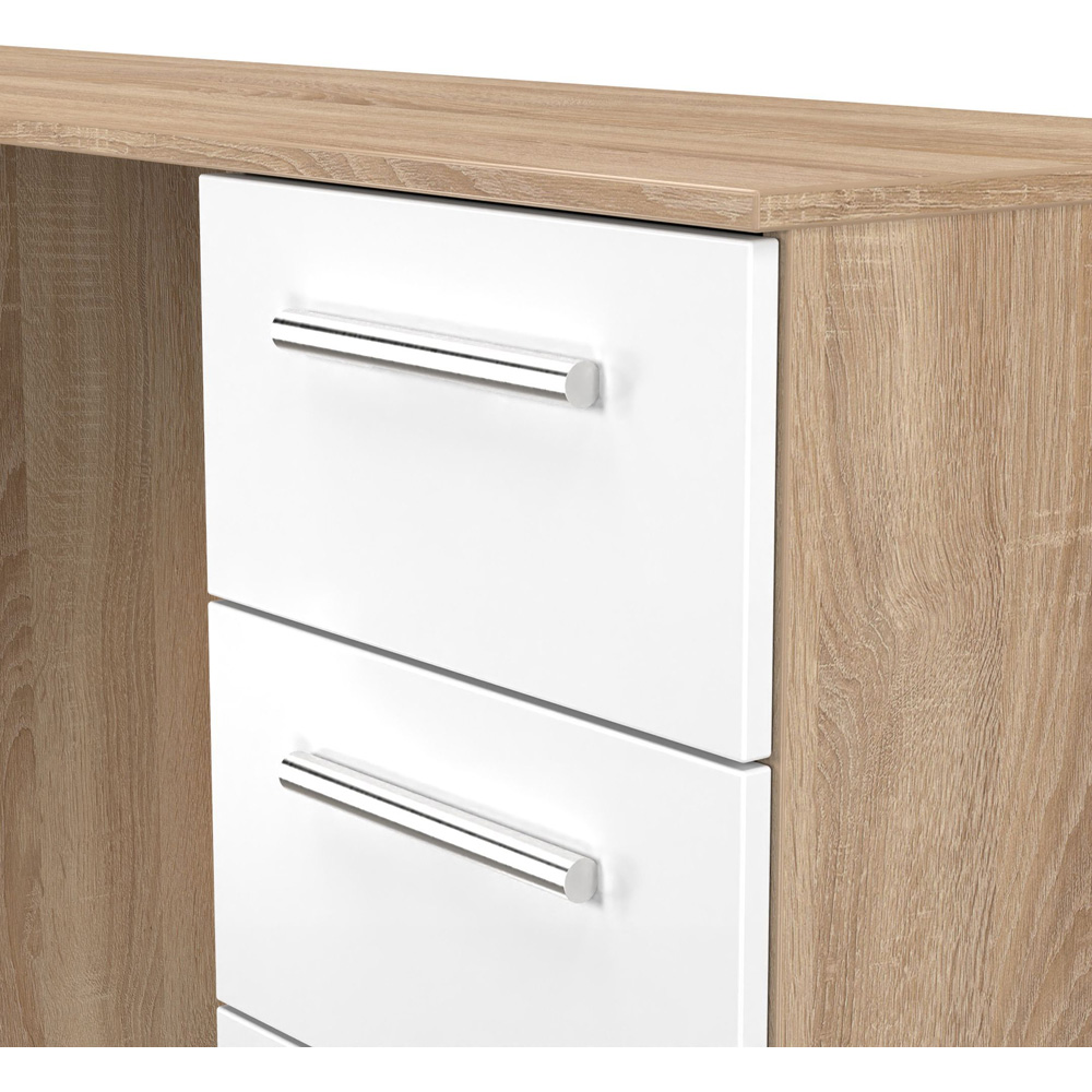 Crowndale Contrast 6 Drawer White Matt and Bardolino Oak Kneehole Desk Ready Assembled Image 5