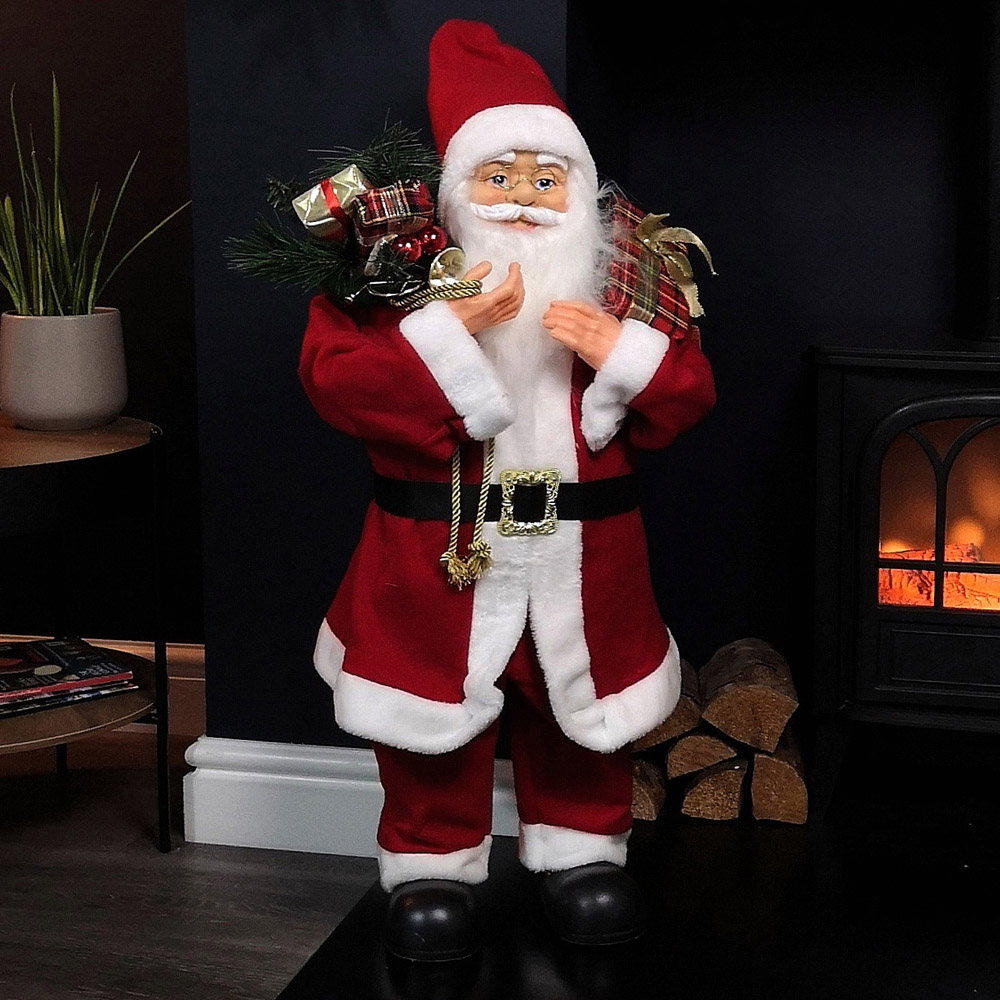 Samuel Alexander Red Standing Santa Claus Christmas Decoration with Present and Green Sack 80cm Image 2