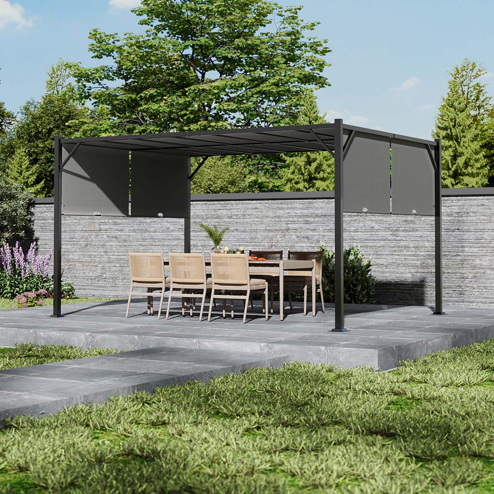 Living and Home Dark Grey Retractable Garden Pergola with Canopy 3.95 x 2.95m Image 6