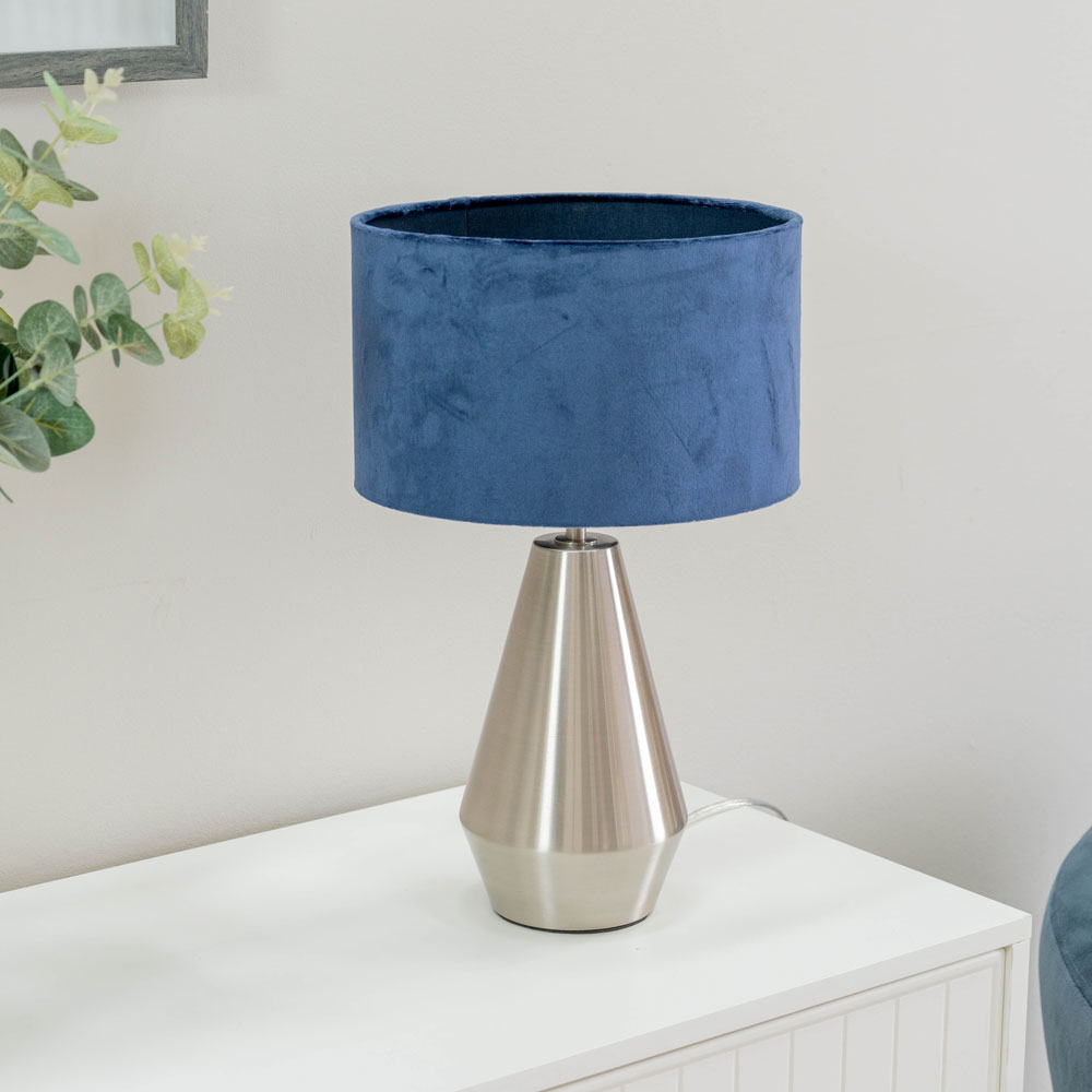 ValueLights Jax Navy Blue Velvet Shade Brushed Chrome Touch LED Table Lamp Image 5