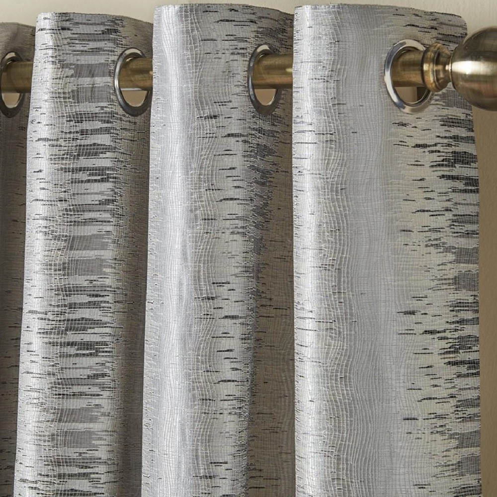 Alan Symonds Flections Silver Jacquard Shimmering Lined Ring Top Eyelet Curtains 228 x 228cm Image 2