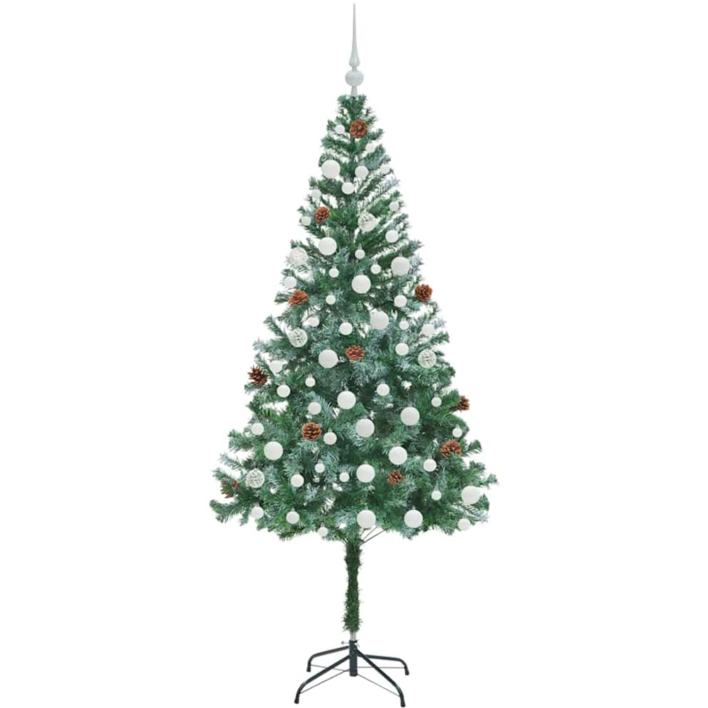 vidaXL Pre-Lit White Baubles Green Artificial Christmas Tree 6ft Image 4