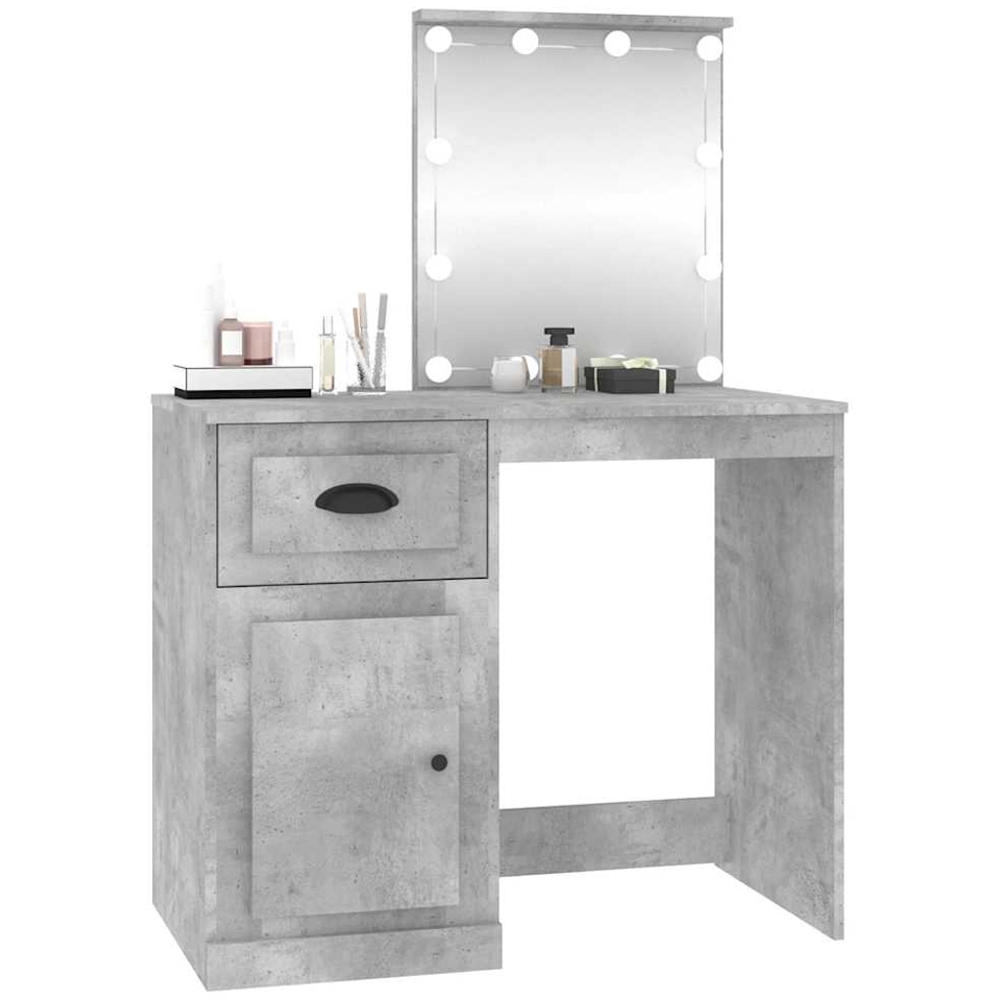 vidaXL Single Door Single Drawer Concrete Grey Dressing Table with LED Mirror Image 4