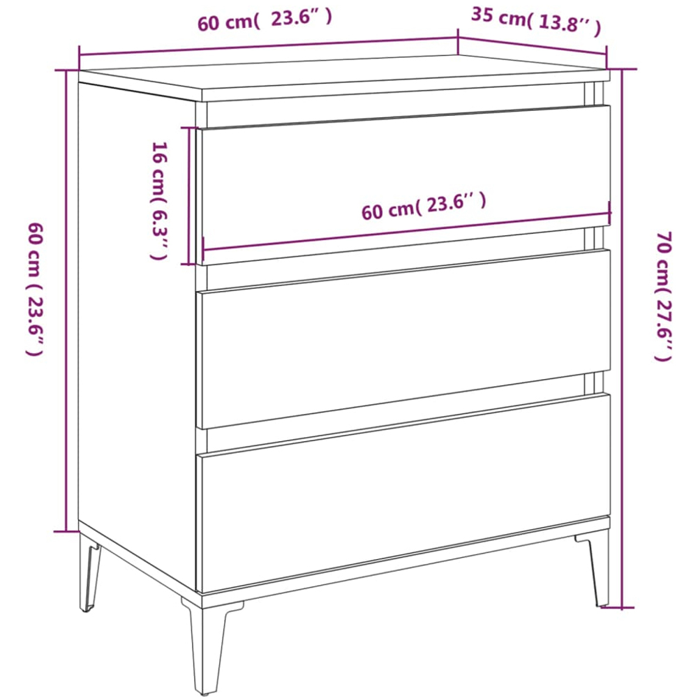 vidaXL 3 Drawer Brown Oak Sideboard Image 9