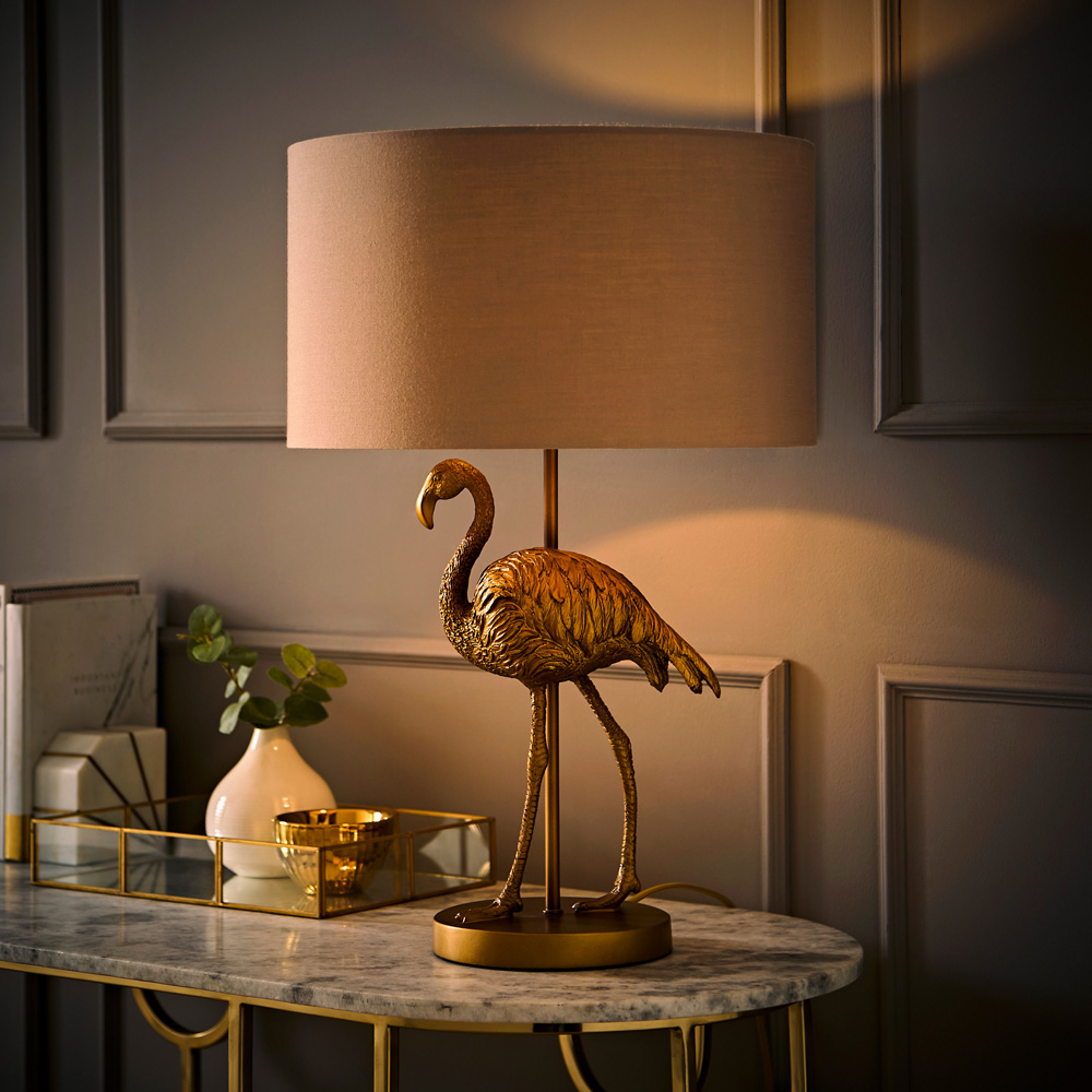 ValueLights Flo Flamingo Mink Shade Brushed Bronze Table Lamp with Bulb Image 3