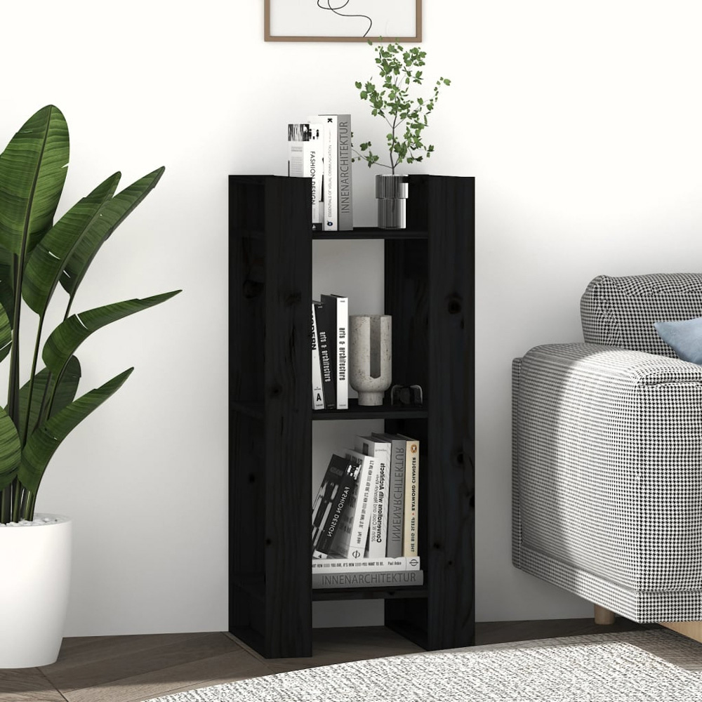 vidaXL 3 Shelf Black Solid Pine Wood Bookcase Image 7