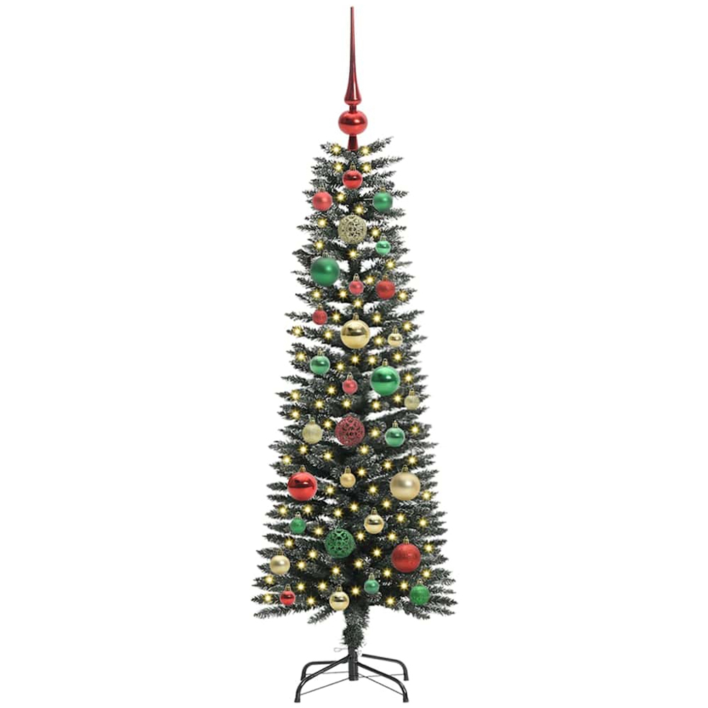 vidaXL Pre-Lit Multicolour Baubles Green Artificial Christmas Tree 4ft Image 1