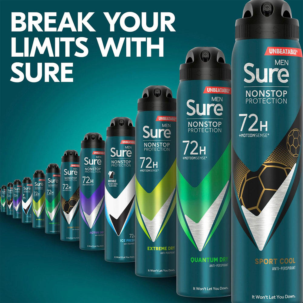 Sure Men 72H Non-Stop Protection Anti-Perspirant Sport Cool Deodorant Spray 250ml 12 Pack Image 6