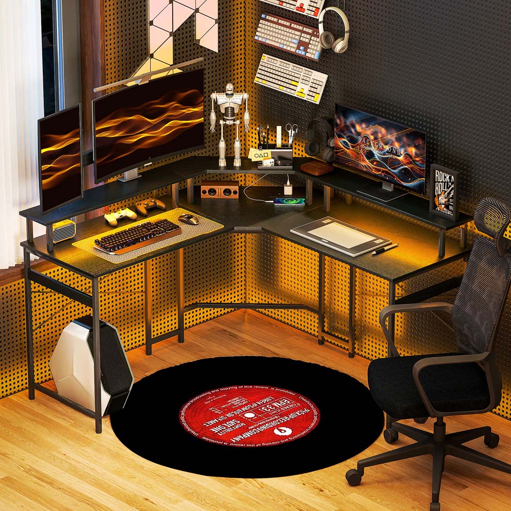 HOMCOM L-Shap Corner Computer Desk with Monitor Stand Black Image 5