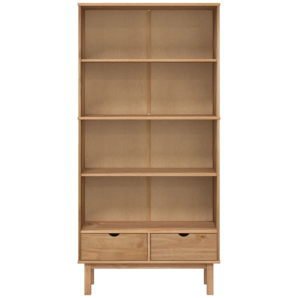 vidaXL Otta 2 Drawer 4 Shelf Brown Solid Pine Wood Bookcase Image 3