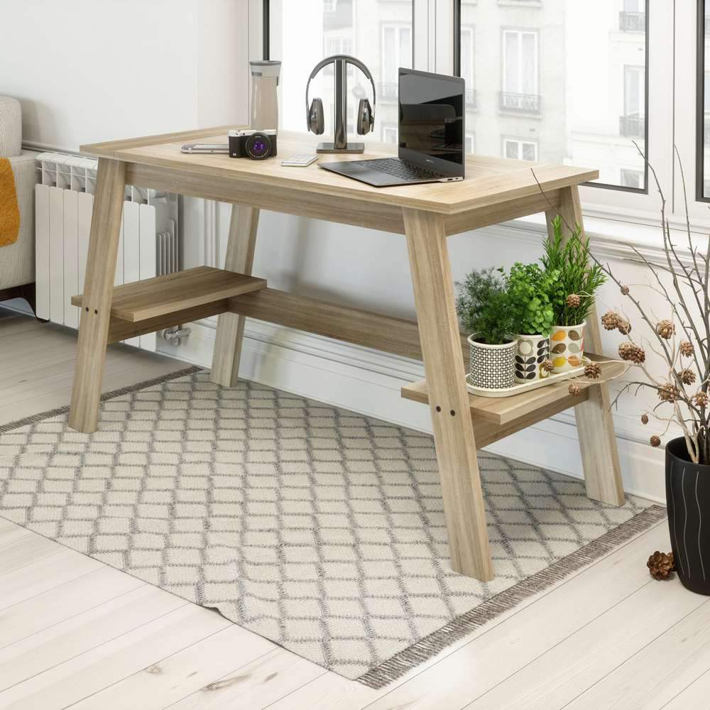 Teknik Office Baylor Sonoma Oak Effect Finish Trestle Desk Brown Image 5