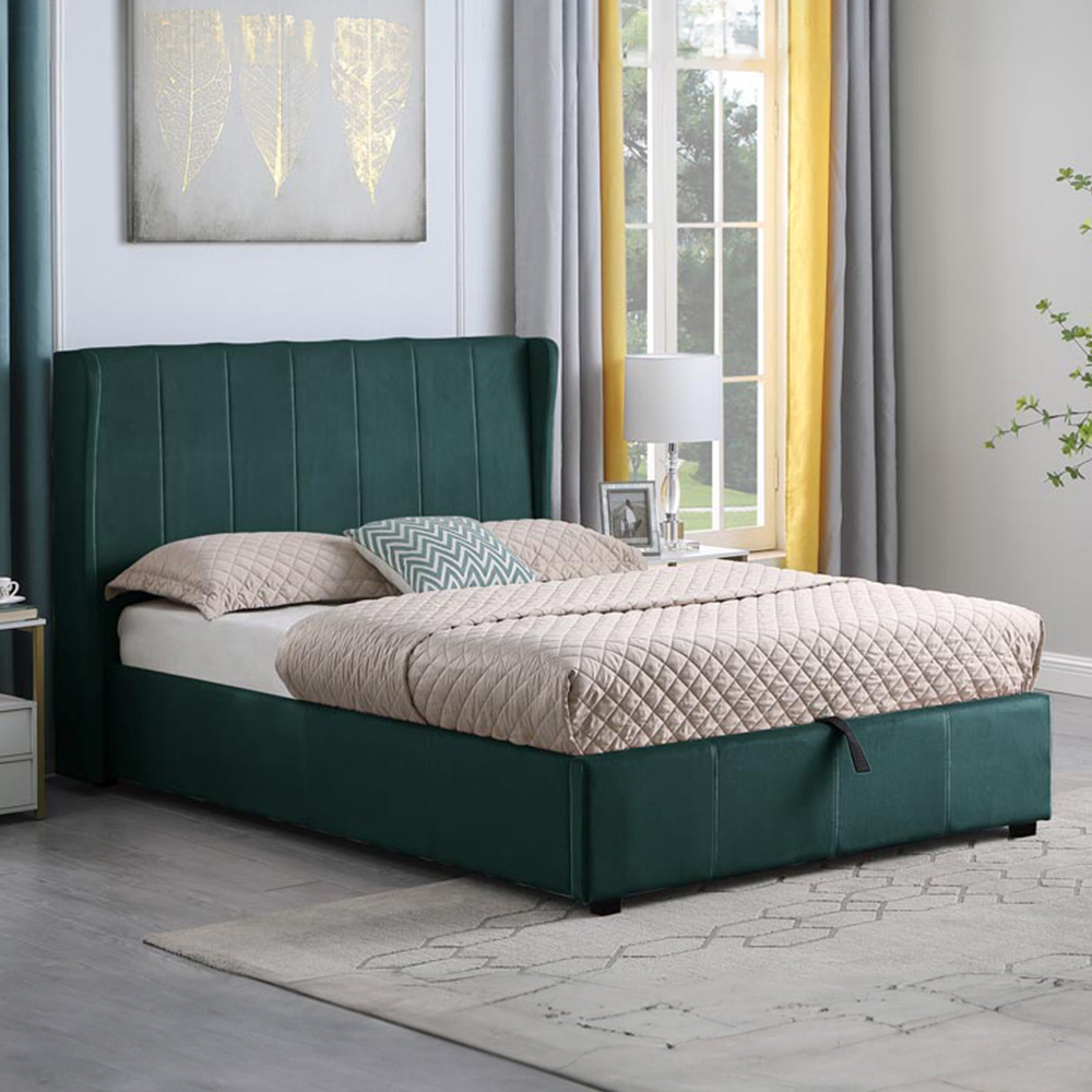 Seconique Amelia Double Green Fabric Ottoman Storage Bed Frame Image 1