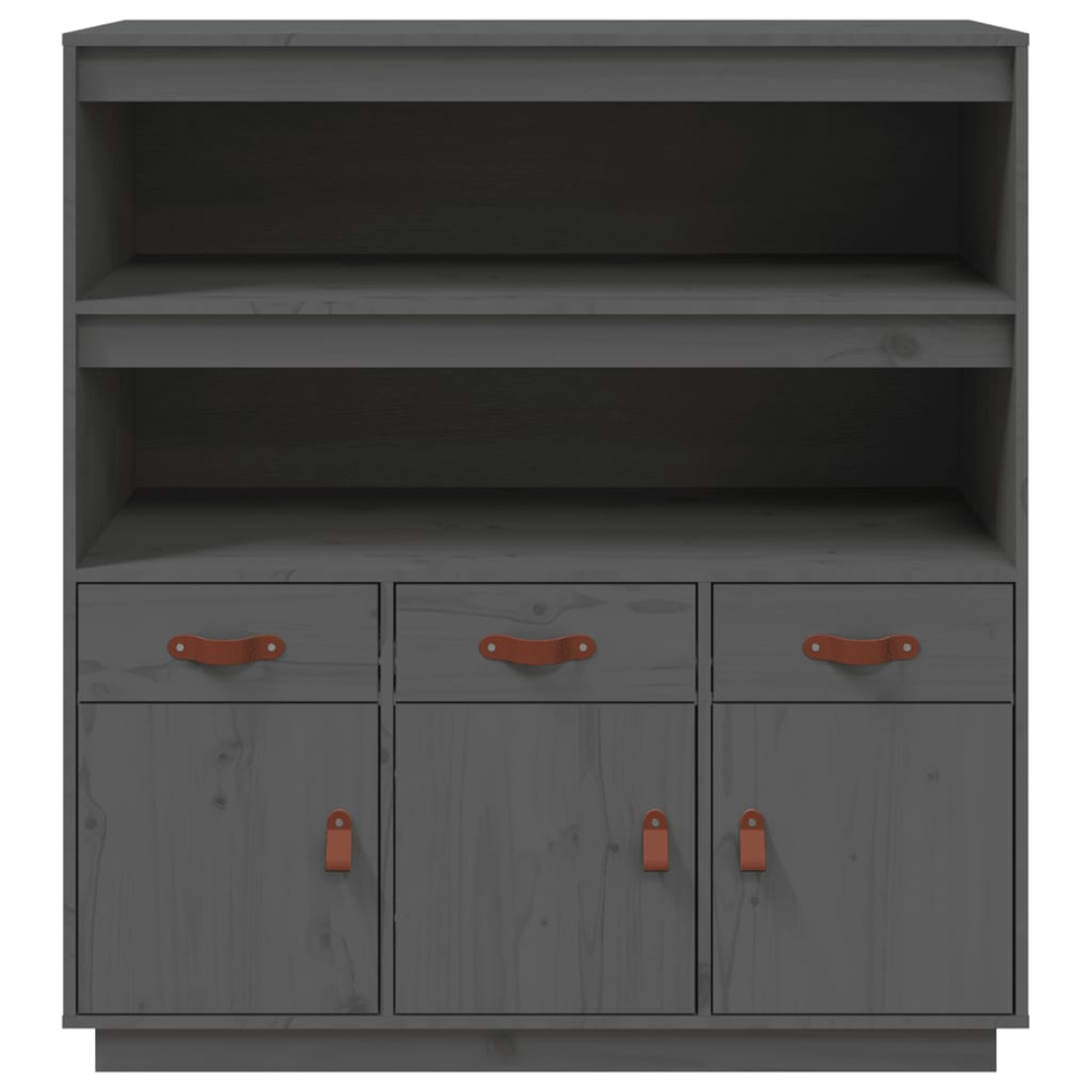 vidaXL 3 Door 3 Drawer 2 Shelf Grey Solid Pine Wood Highboard Image 6