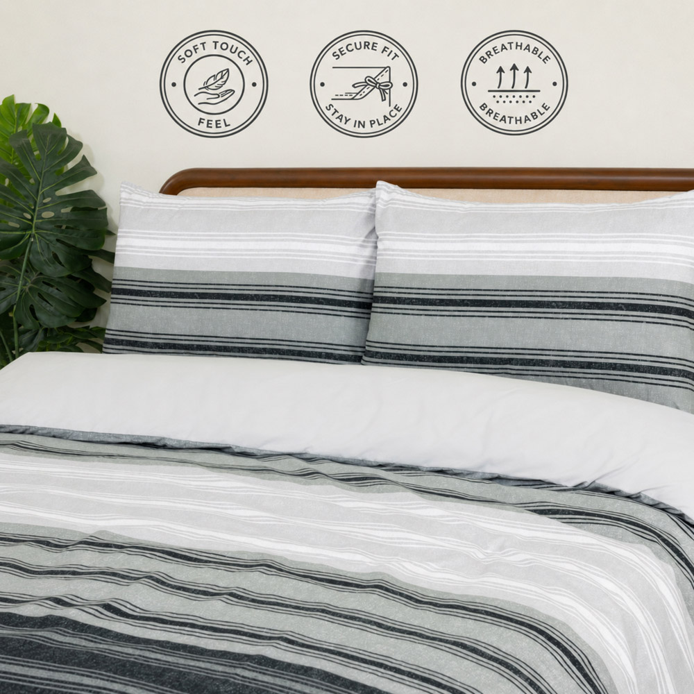 MHG Living King Size Midnight and Grey Charcoal Striped Reversible Duvet Cover Set Image 4
