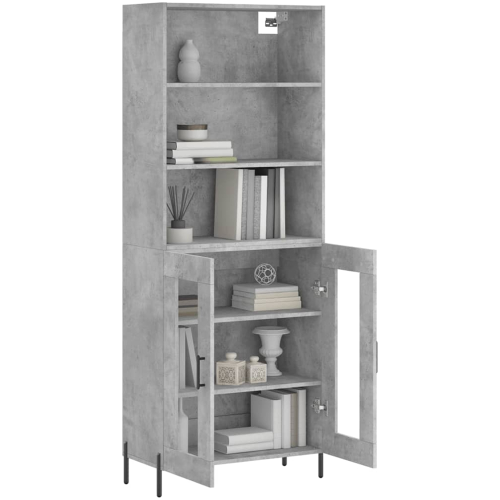 vidaXL 2 Glass Door 3 Shelf Concrete Grey Tall Highboard Image 3