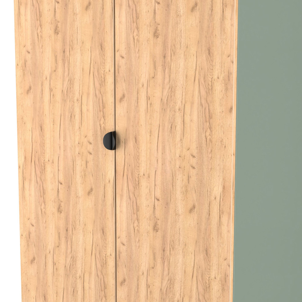 Crowndale Bora 2 Door Gold Oak and Reed Green Tall Double Wardrobe Image 6